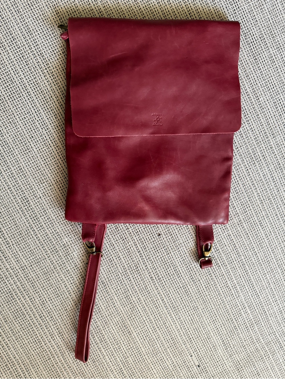 Women's Burgundy Genuine Italian Leather Backpack - Unbranded